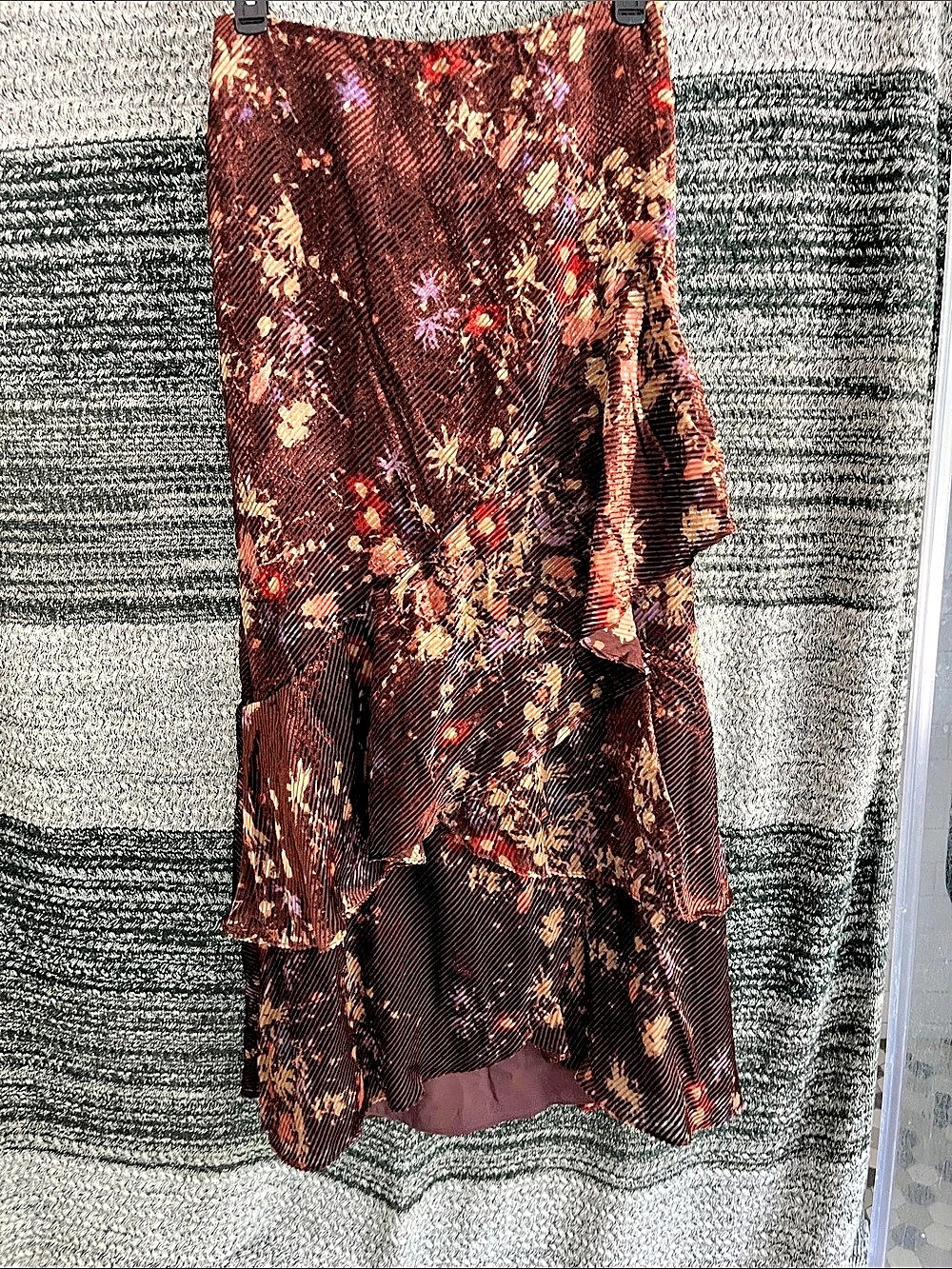 Lauren Ralph Lauren Floral Burnout Velvet Tiered Maxiskirt Brown & Red Size 8